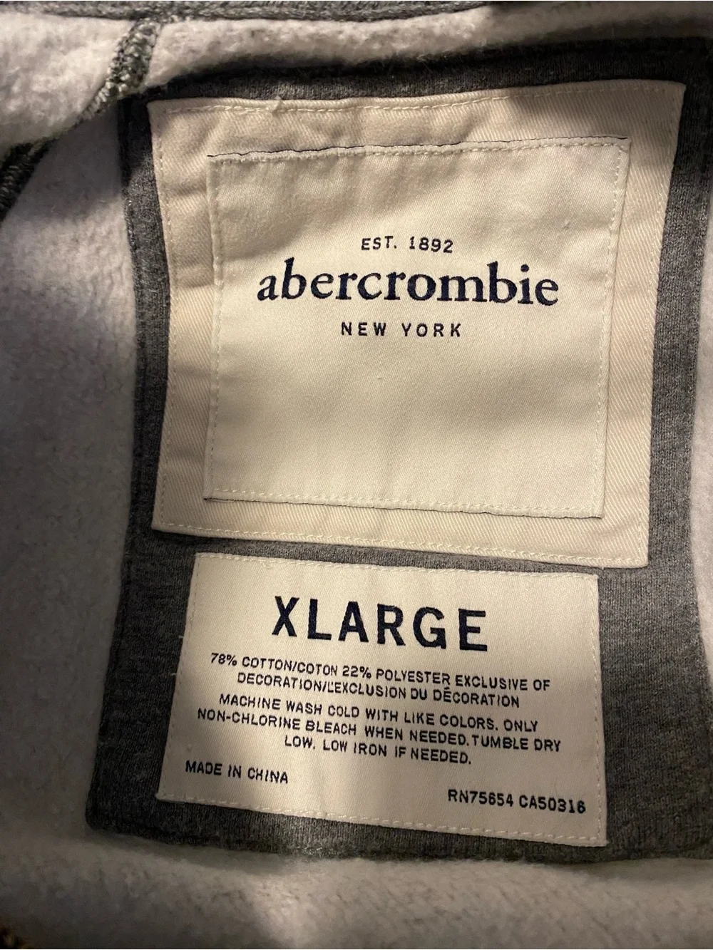 Abercrombie Gray Hooded Sweatshirt Label Detail